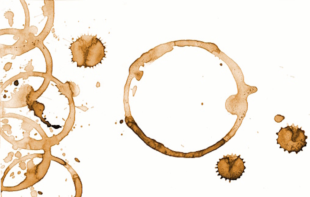 Coffee ring stains on a white background