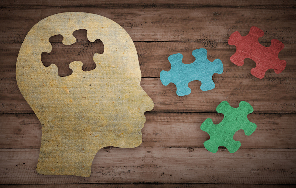 Jigsaw puzzle in the shape of a human head