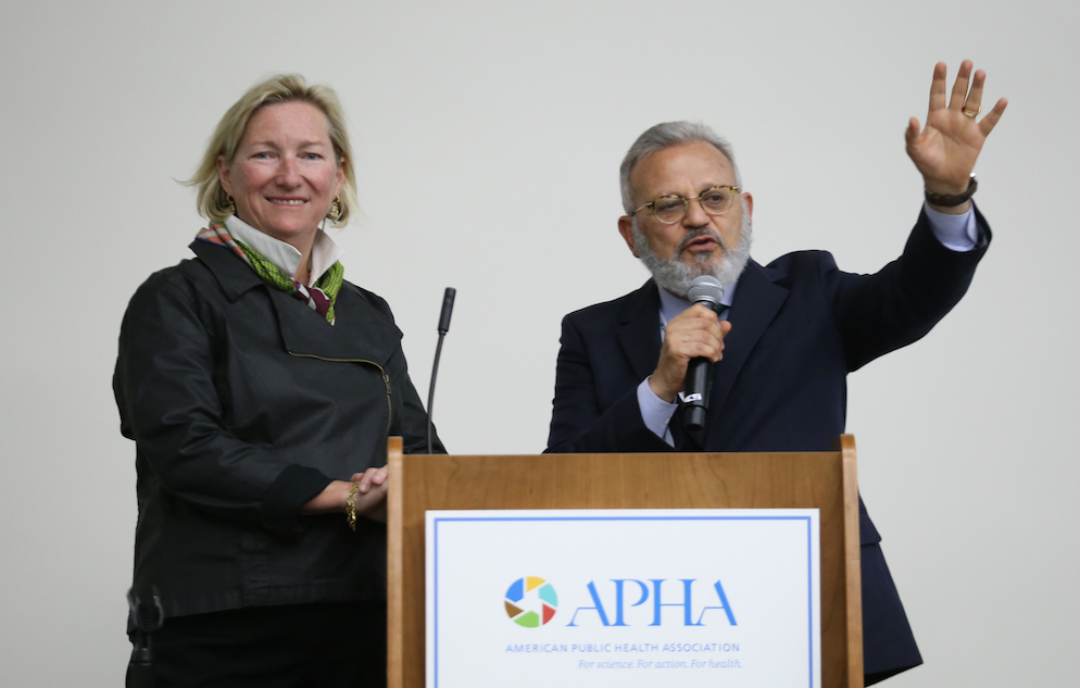 CUNY SPH Foundation Board Chair Lyndon Haviland and Dean Ayman El-Mohandes talk about the success of the Haviland/El-Mohandes Fund in helping public health students attend the APHA Annual Meeting. This year, 48 students were able to attend APHA 2018 thanks to assistance from the fund.