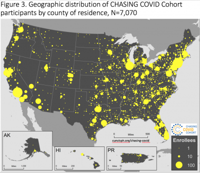 Map: Geographic distribution of CHASING COVID cohort