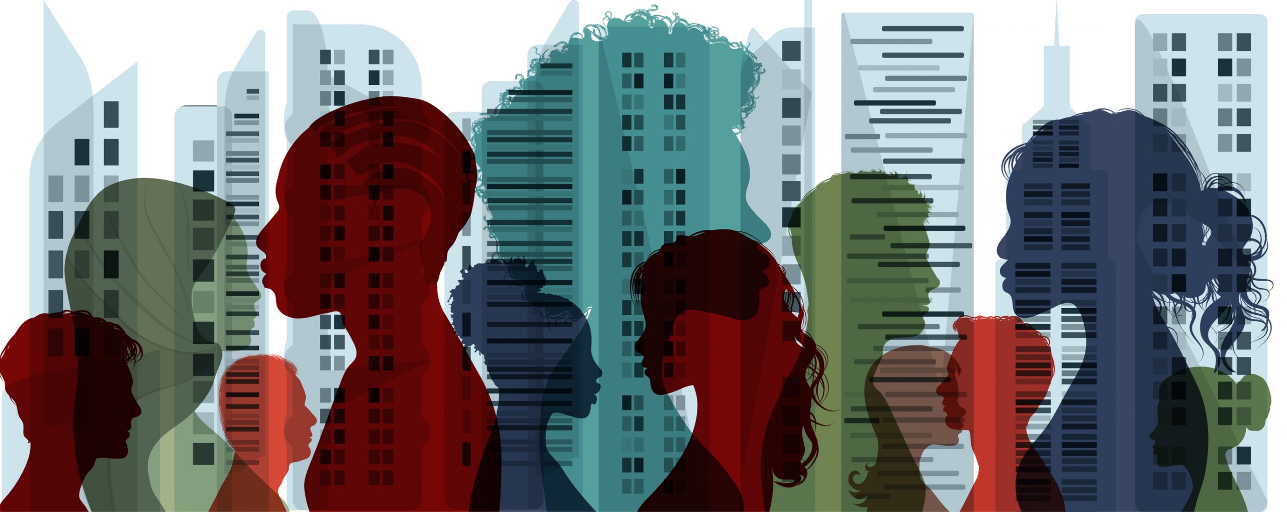 abstract illustration of diversity on city backdrop
