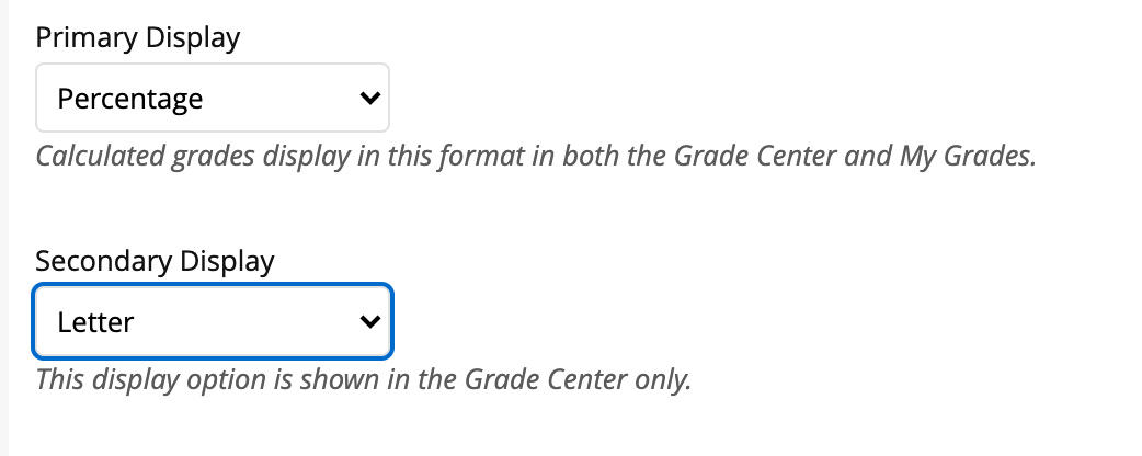 letter grade display