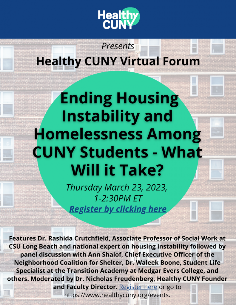Healthy CUNY Virtual Forum Ending Housing Instability and Homelessness