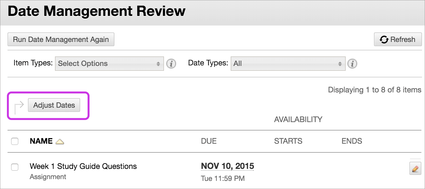 Date Management Review on Blackboard