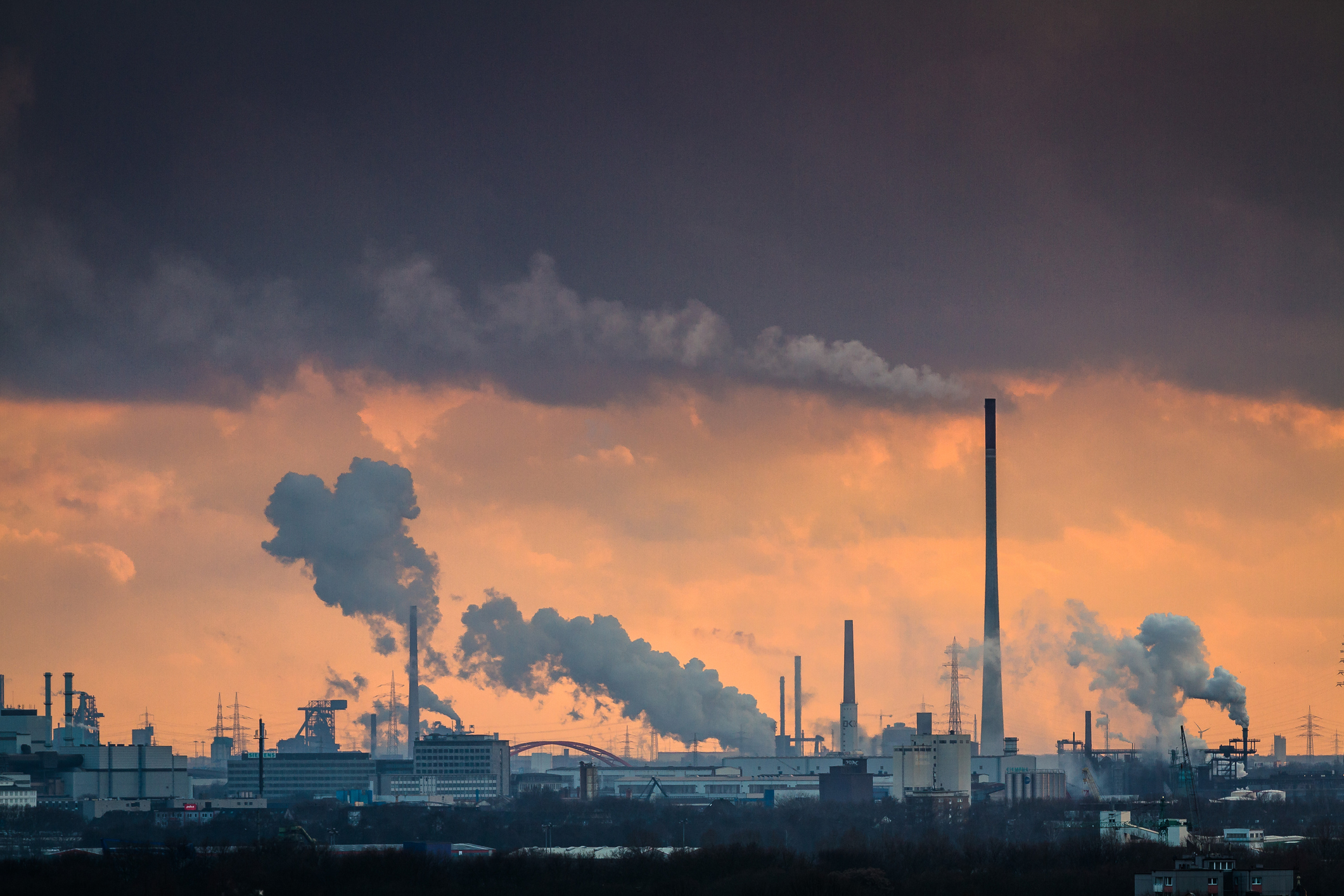 landscape of smoke stacks