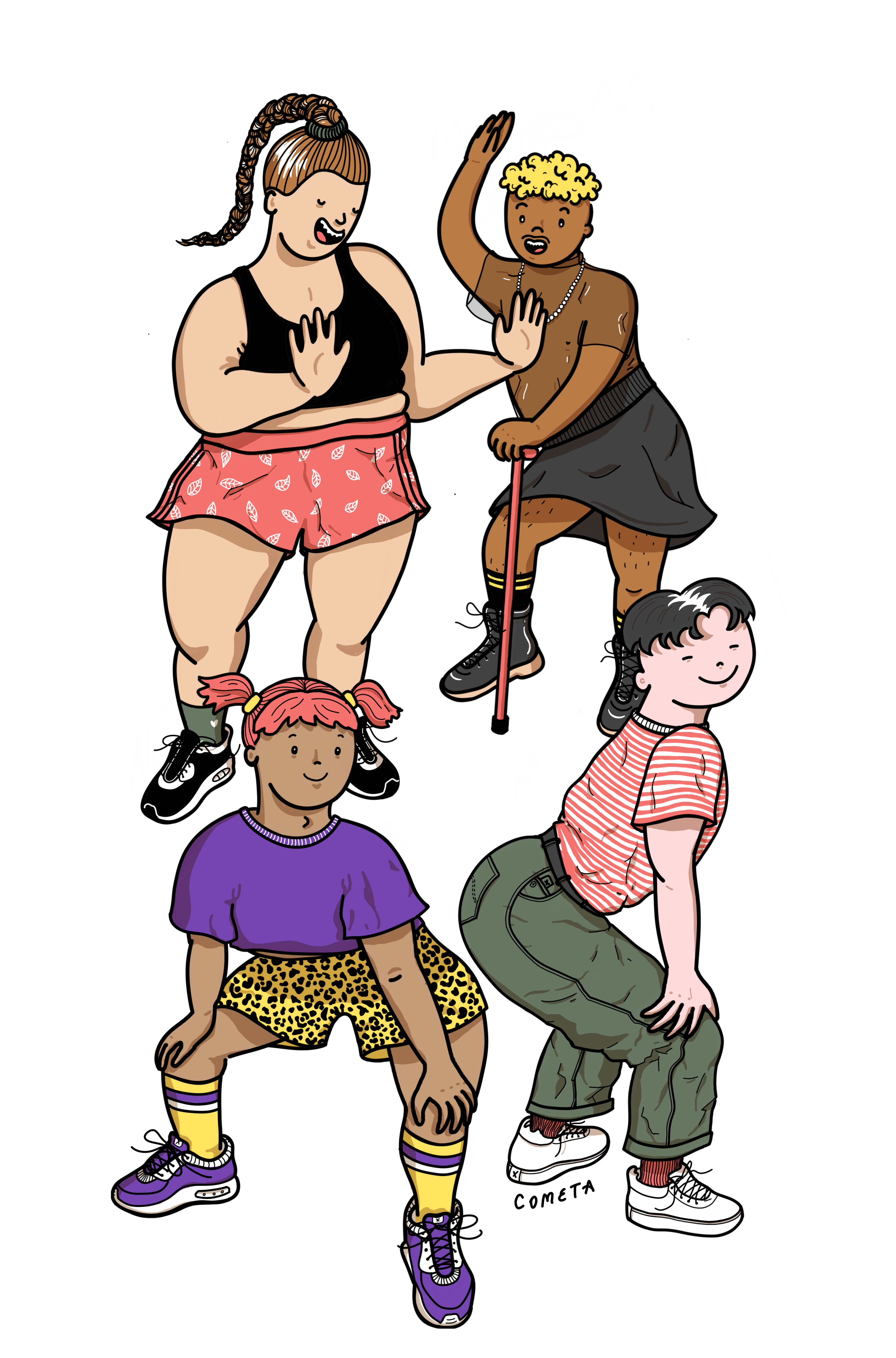 Illustration of a modern diverse group dancing.