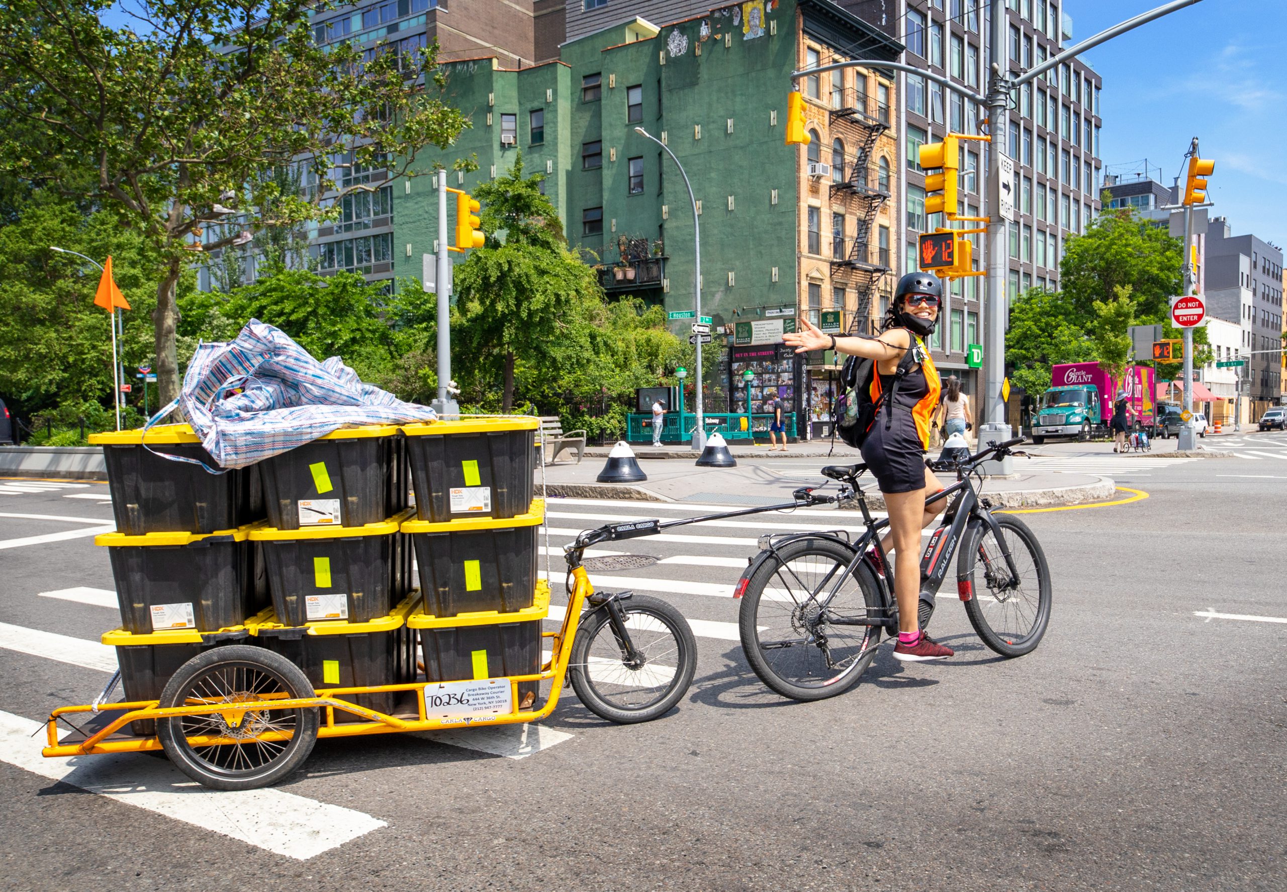 Grocery delivery person on bike