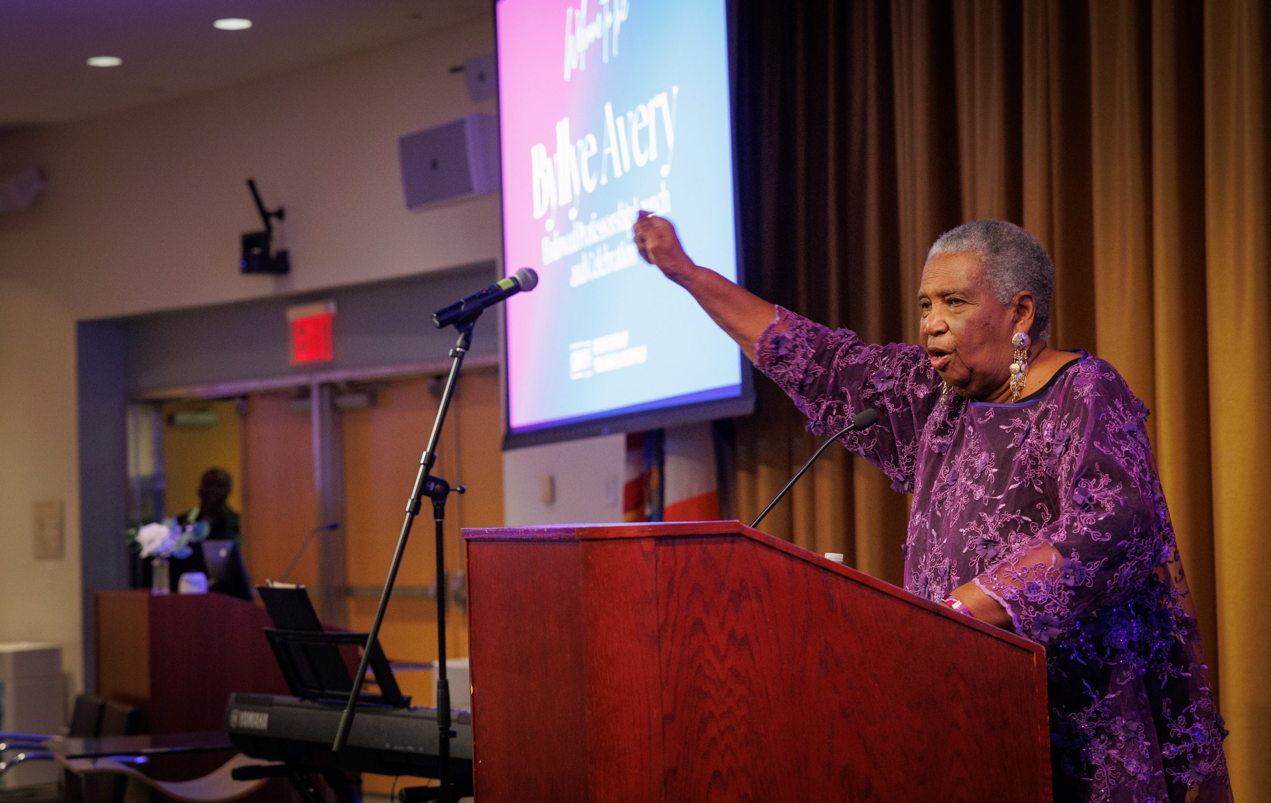 Byllye Avery at the podium at the launch event