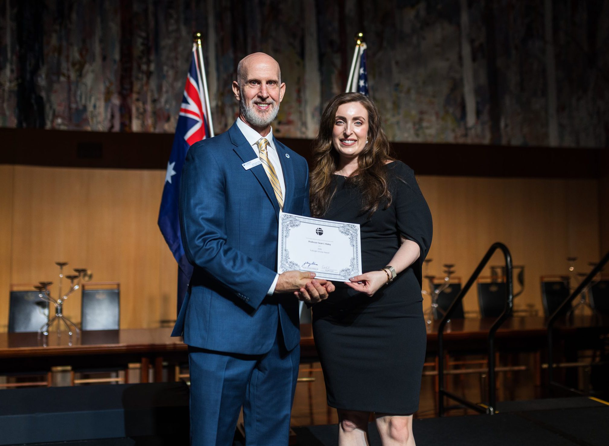 Associate Professor Sean Haley and U.S. State Department’s Bureau of Educational and Cultural Affairs Chief of Staff Victoria Roberts