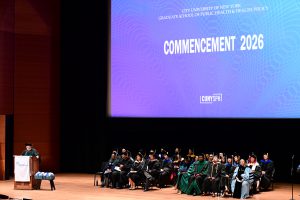 wide shot of commencement stage